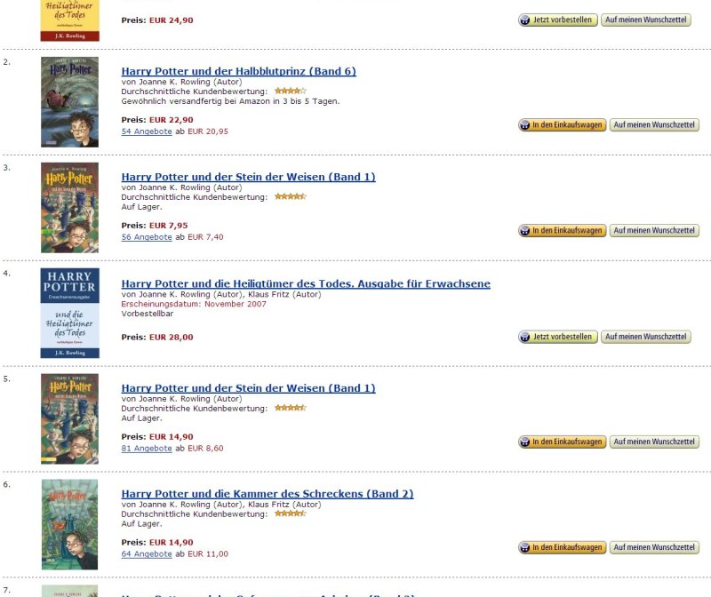 Harry Potter bei Amazon